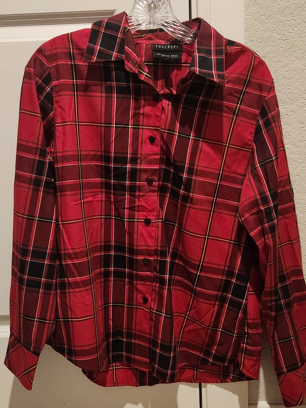 Foxcroft Red and Black Plaid Button-Down Shirt